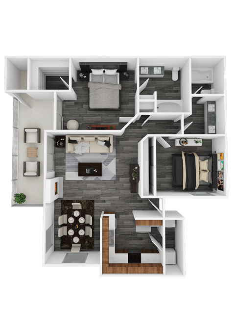 Floor plan for 2 beds, 2 baths, 976 sqft